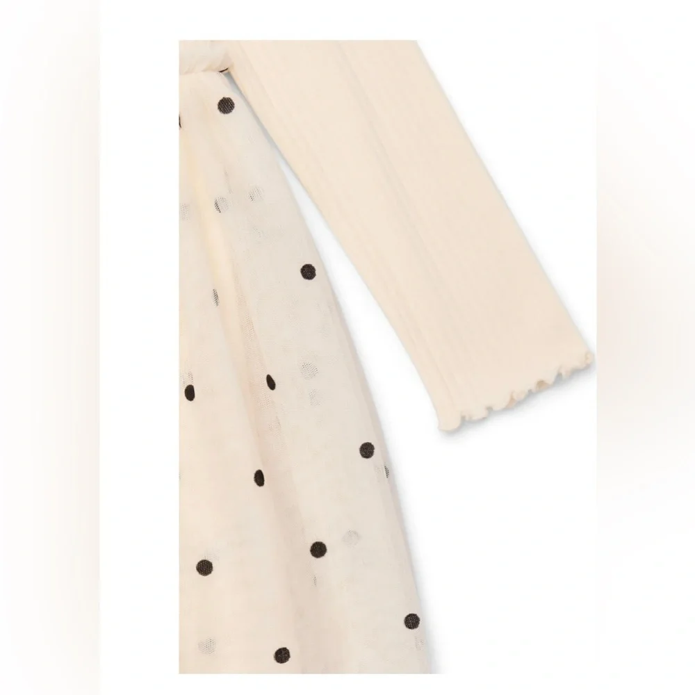 Wonder Nation Toddler Girls Ivory Polka Dot Tutu Dress 3T Long Sleeve‎